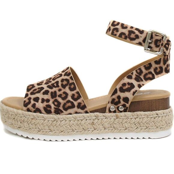 Soda Topic Open Toe Animal Print Buckle Ankle Strap Espadrille Sandal Size 8 - Picture 1 of 10